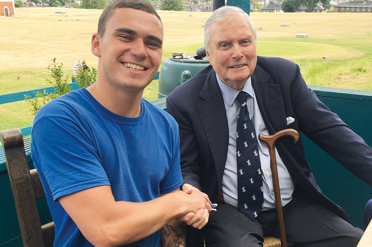 Peter Alliss in the clubhouse with Jack Percival