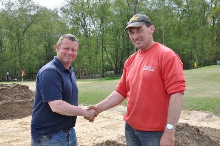 Piltdown GC head greenkeeper John Shepherd (left) with Speedcut's Andy Tidey