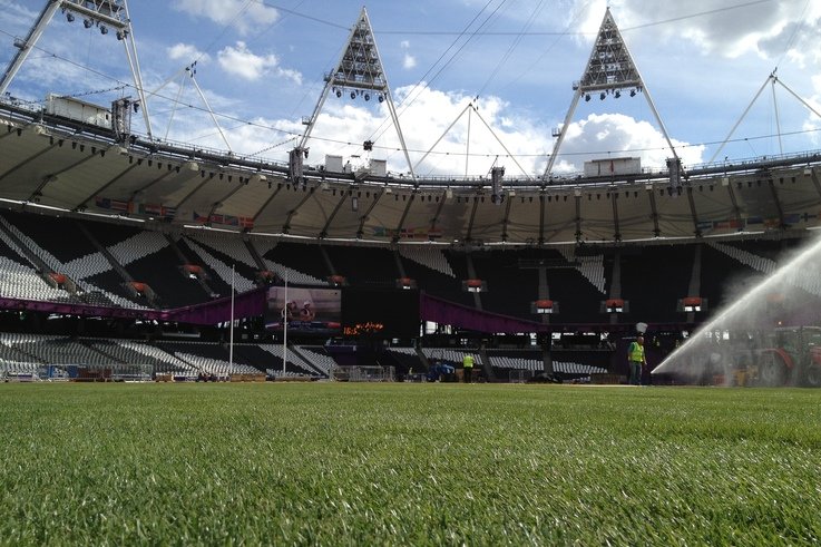 Watering turf at the London 2012 Olympic Stadium 2