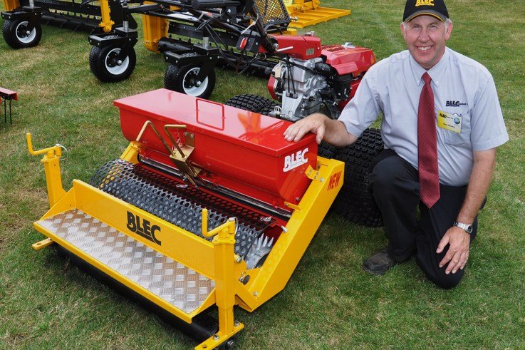 BLEC's Gary Mumby with the new Multiseeder for two wheel drive tractors DSC 0046