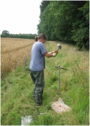 Collecting soils samples from a 6m wide buffer strip in the Eden catchment