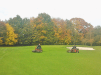 Mowing the approach on 13 in autumn