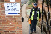 An Airion vacuum blower is used to tidy the entrance to the walled garden in Stoke Park