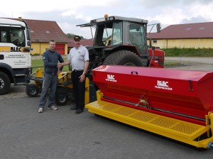 The BLEC Turfmaker Seeder delivered to Jeppe Hansen (left) of Volstrup Golf Club and Turfgrowers by Gary Mumby, md of BLEC Global P1080083